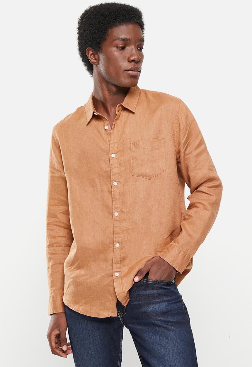 Cotton On - Linen long sleeve shirt - terracotta