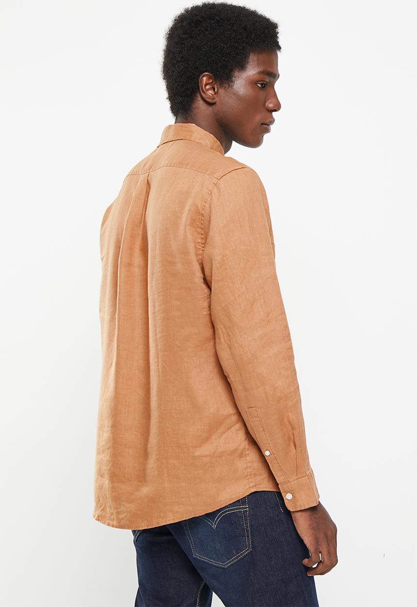 Cotton On - Linen long sleeve shirt - terracotta