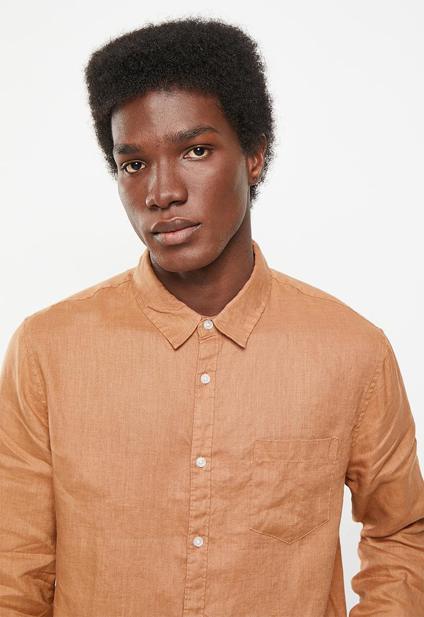 Cotton On - Linen long sleeve shirt - terracotta