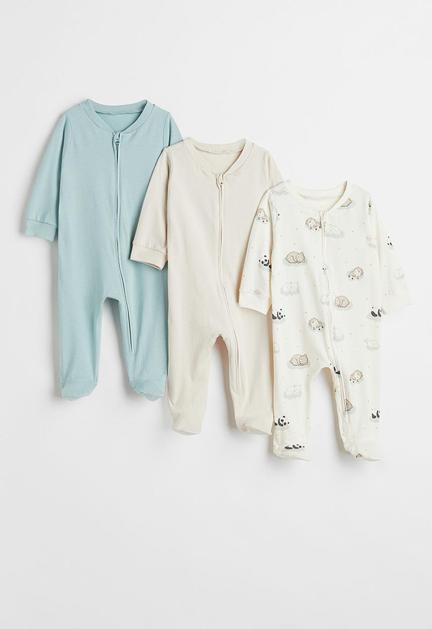 H&M - 3-Pack zip-up pyjamas - turquoise/light beige