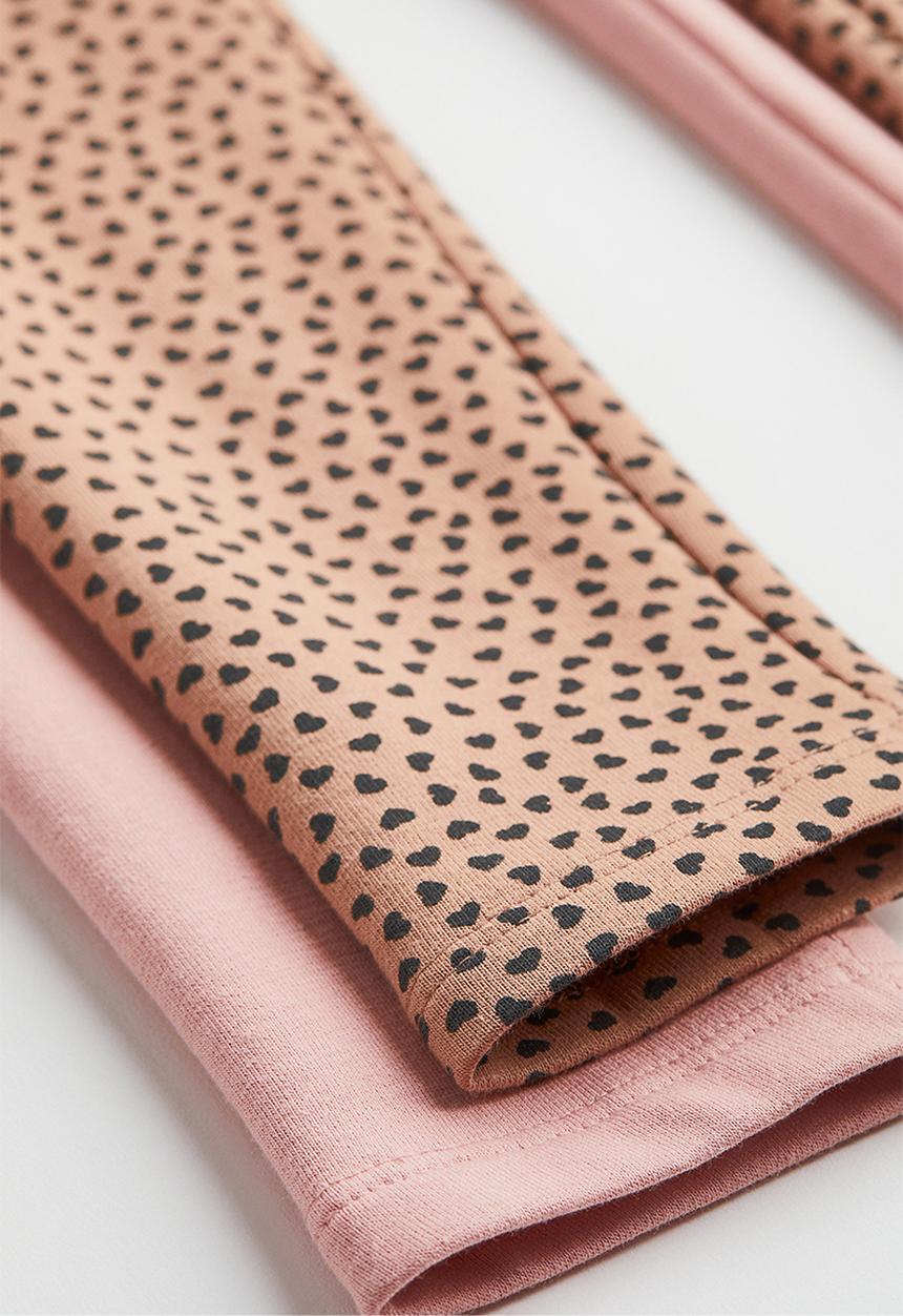 H&M - 2-Pack sturdy jersey leggings - beige/hearts