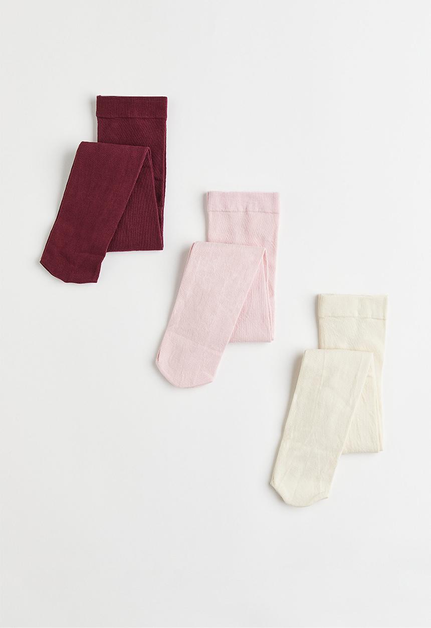 H&M - 3-pack fine-knit tights - dark red/light pink/cream