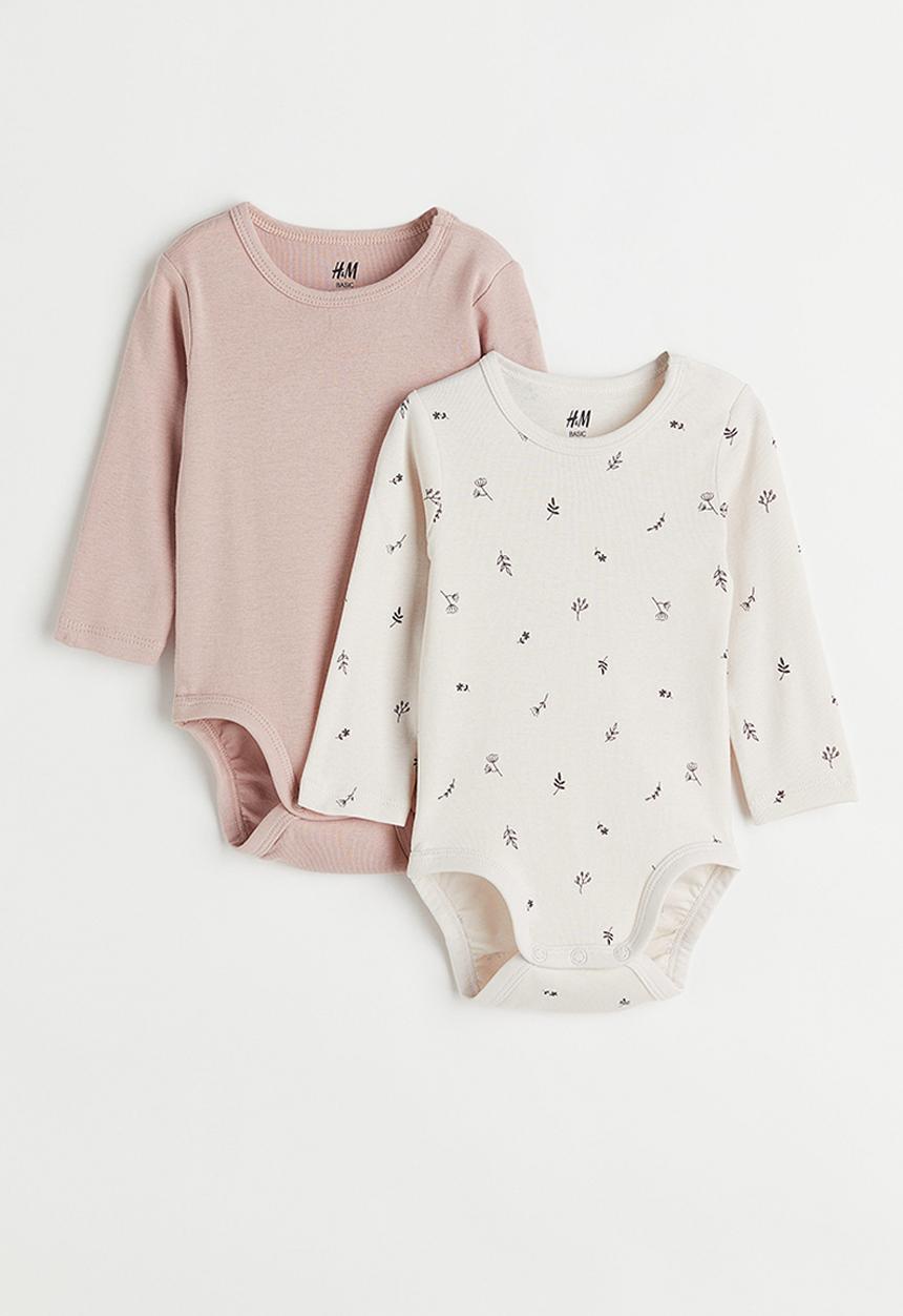 H&M - 2-Pack cotton bodysuits - cream/leaves