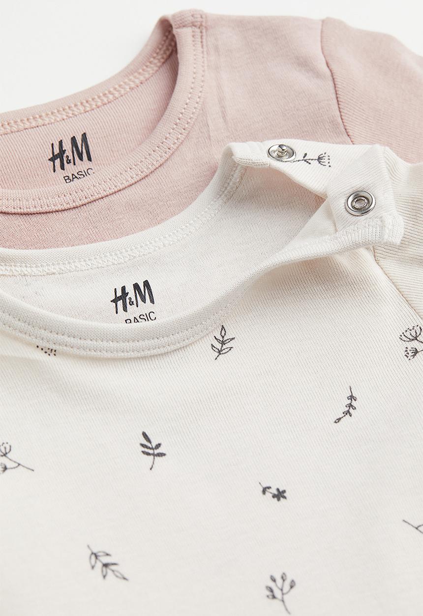 H&M - 2-Pack cotton bodysuits - cream/leaves
