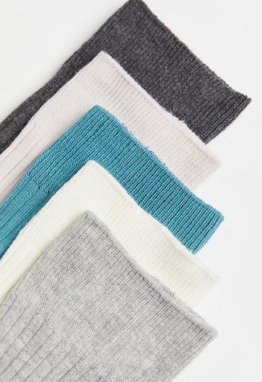 H&M - 5-pack calf-length socks - turquoise/white/light grey