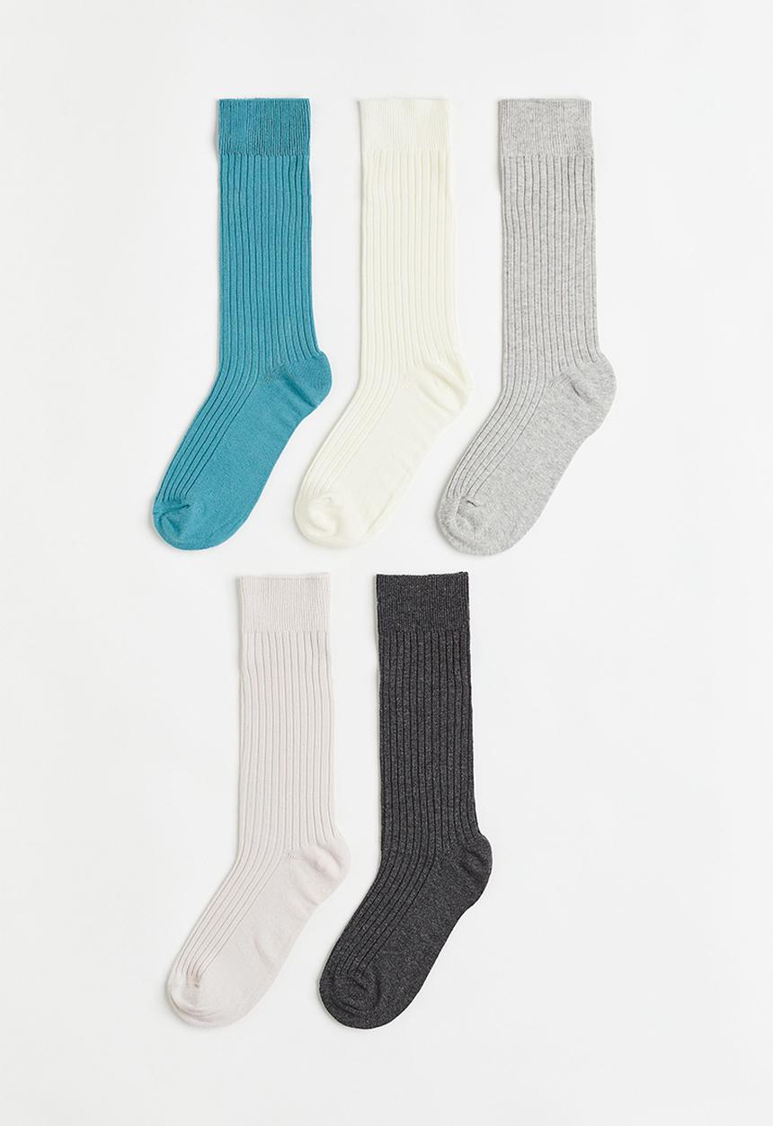 H&M - 5-pack calf-length socks - turquoise/white/light grey