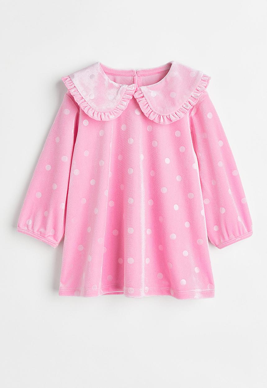 H&M - Collared velour dress - pink/spotted