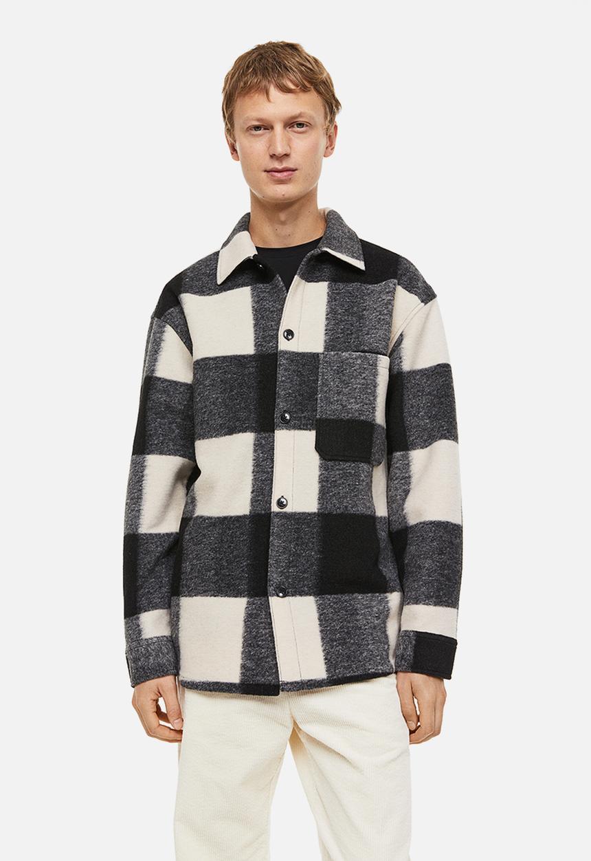 H&M - Relaxed fit overshirt - black/checked