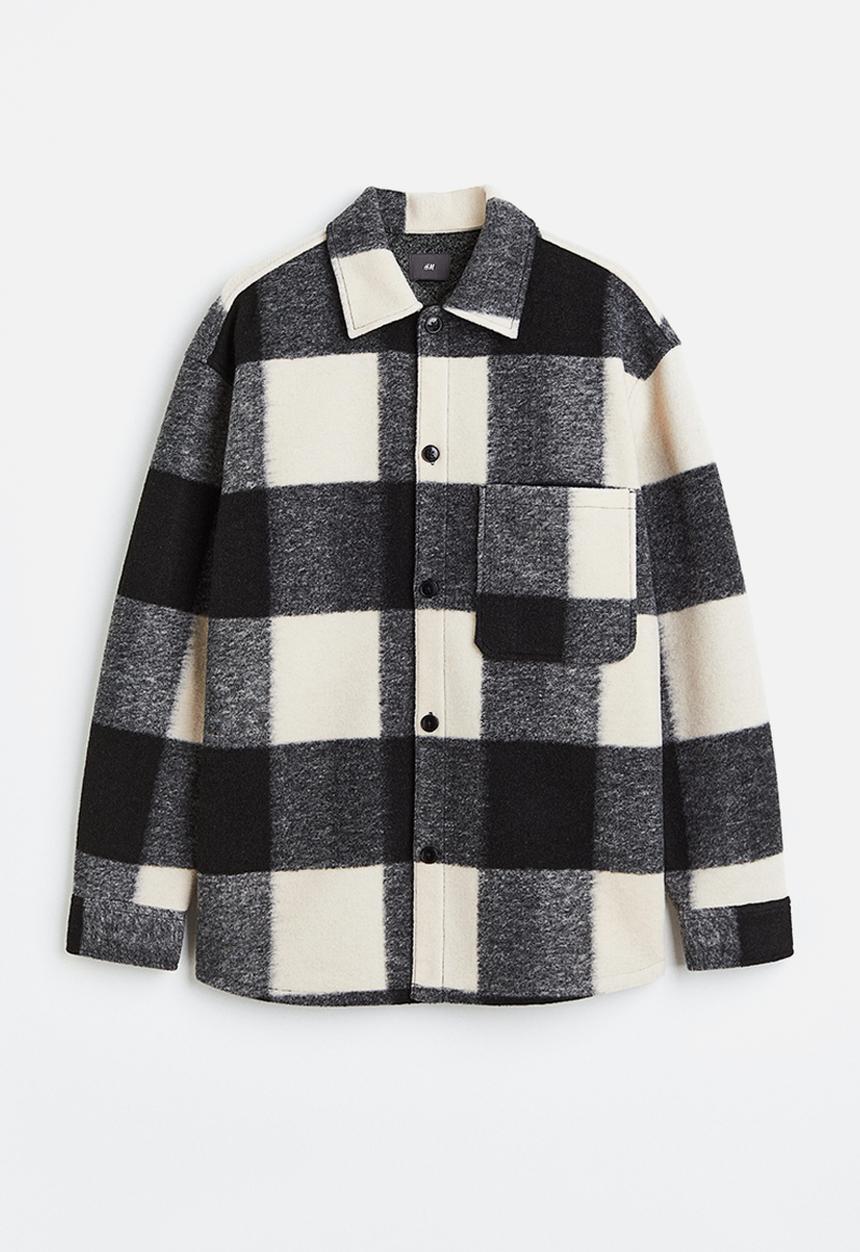 H&M - Relaxed fit overshirt - black/checked