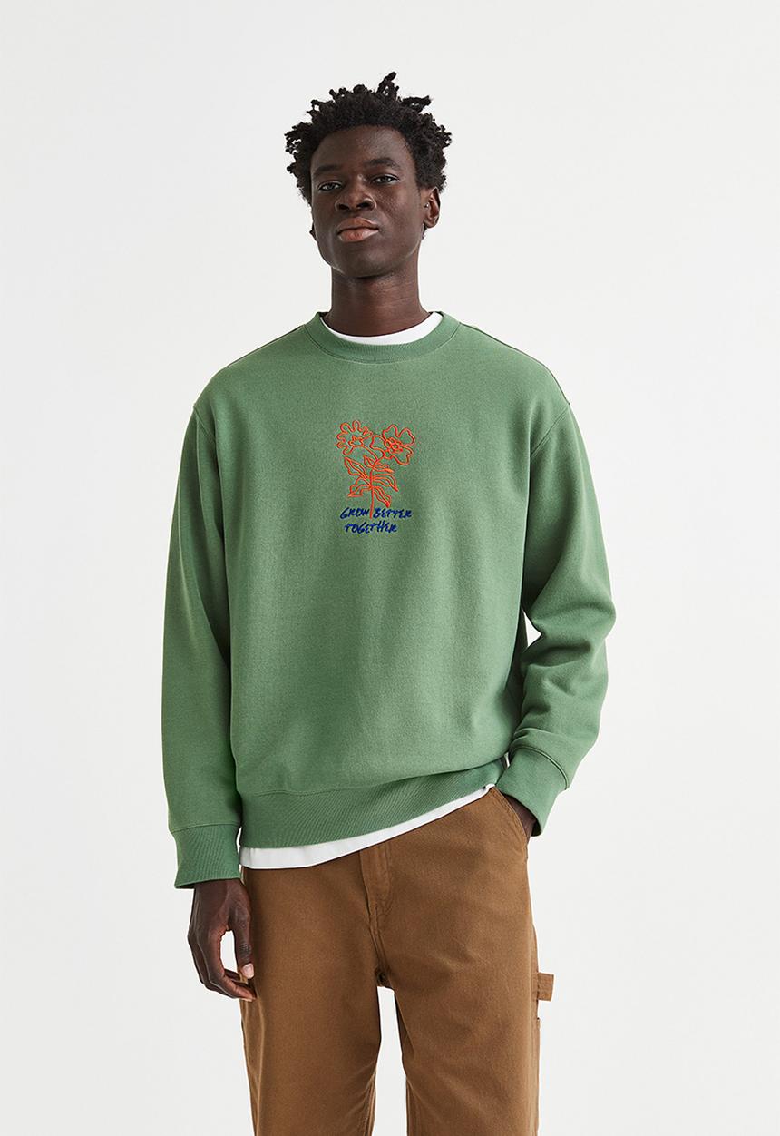 H&M - Relaxed fit printed sweatshirt - green/grow better together