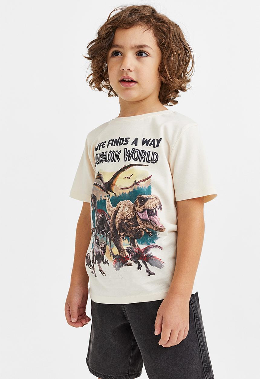 H&M - 2-pack printed t-shirts - khaki green/jurassic world