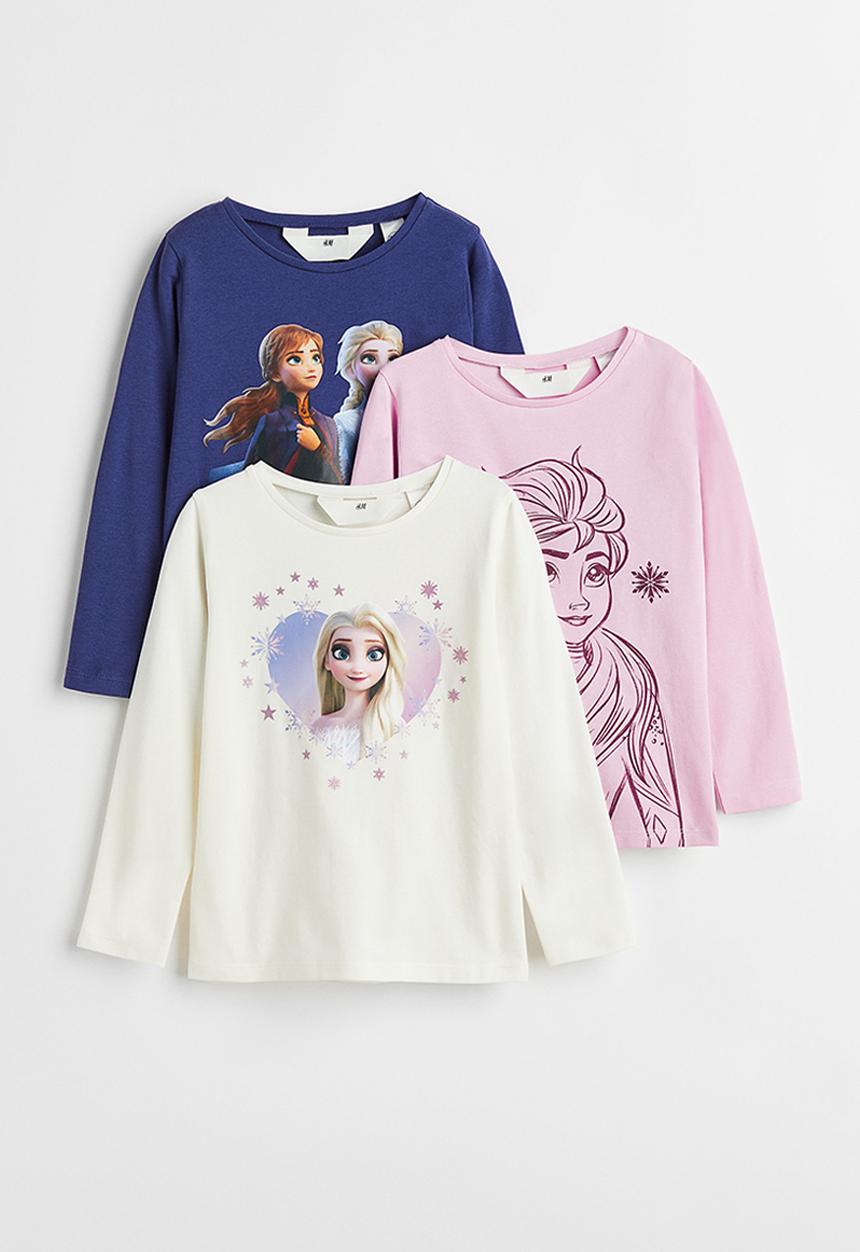 H&M - 3-pack printed tops - dark blue/frozen