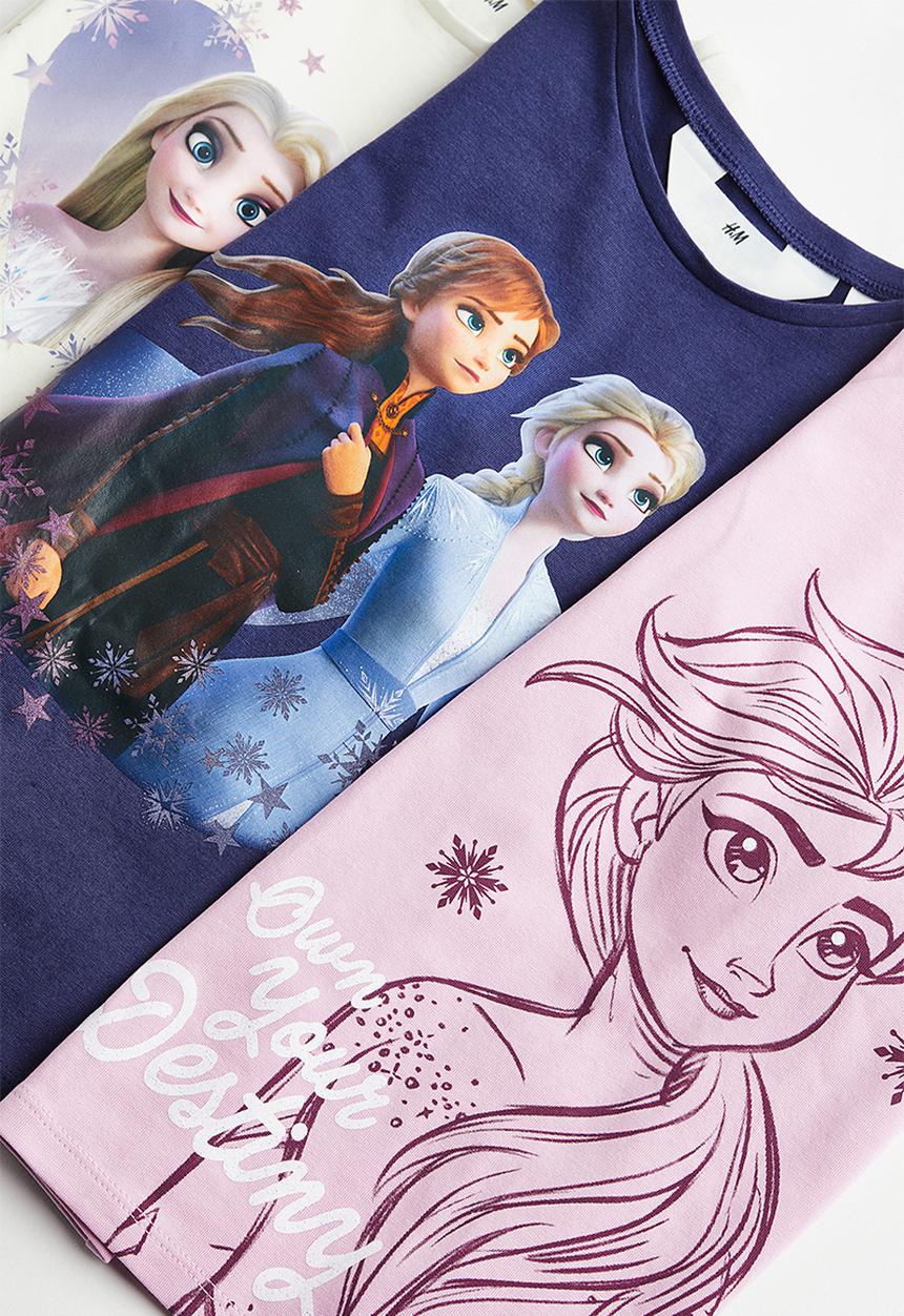 H&M - 3-pack printed tops - dark blue/frozen