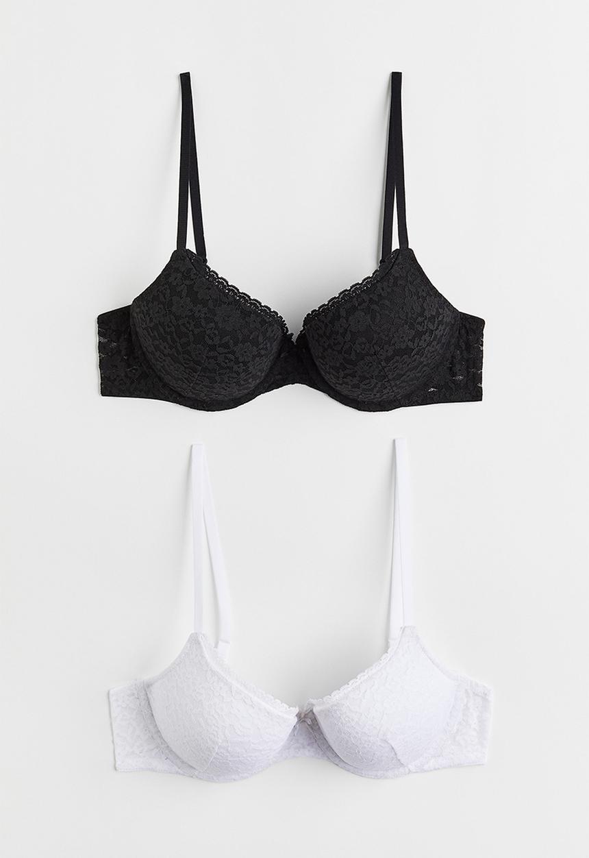 H&M - 2-pack lace push-up bras - black/white