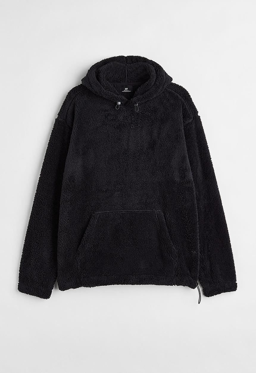 H&M - Relaxed fit pile hoodie - black