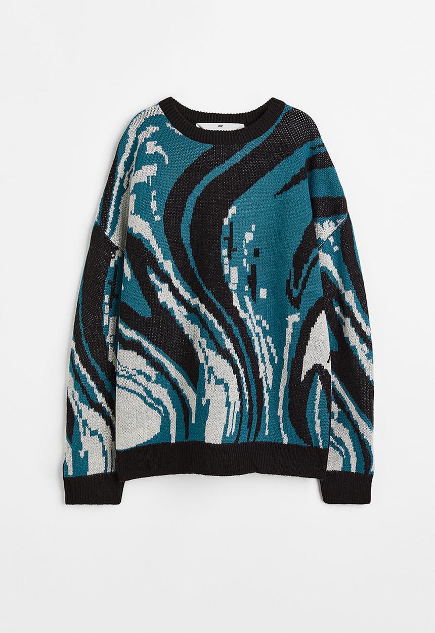 H&M - Double-knit jumper - dark turquoise/patterned