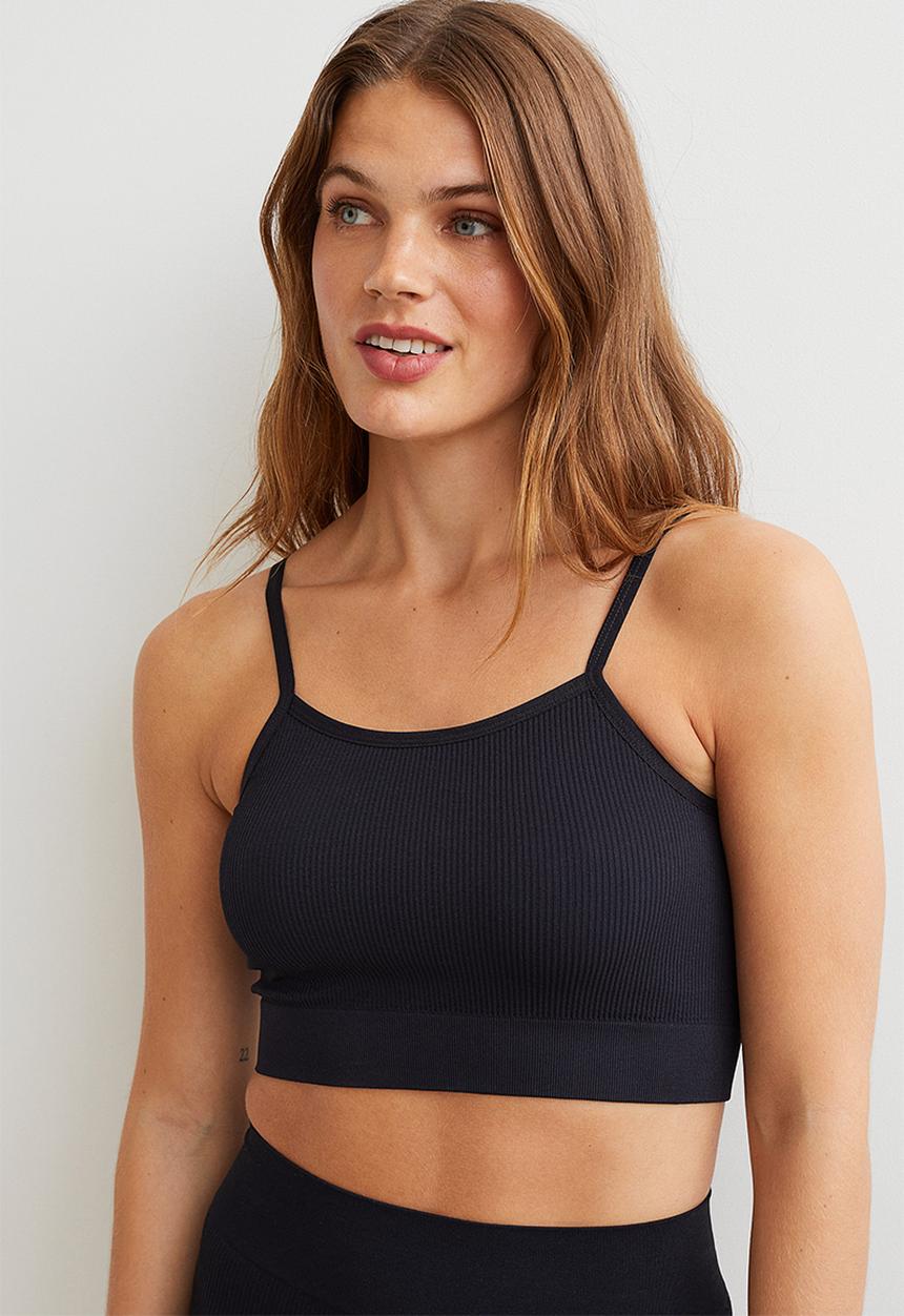 H&M - Ribbed seamless crop top - black