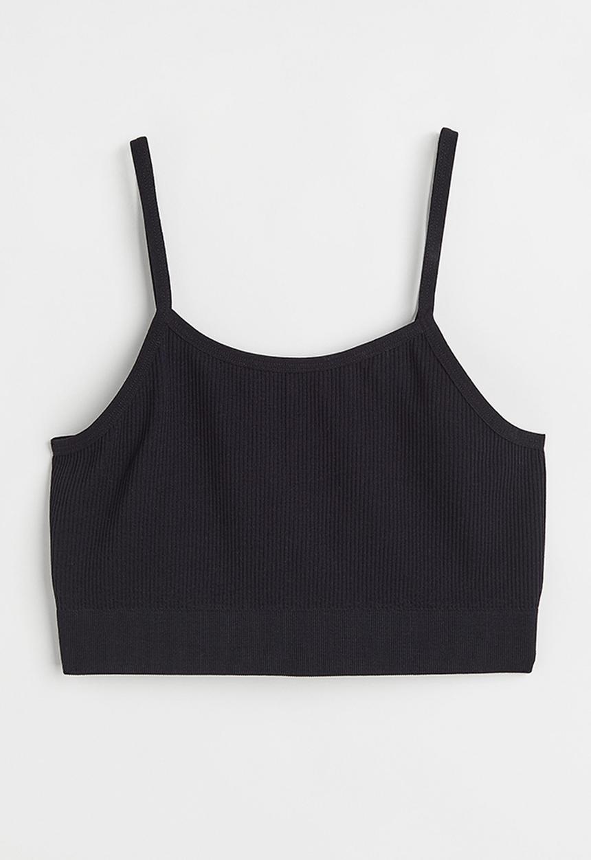 H&M - Ribbed seamless crop top - black