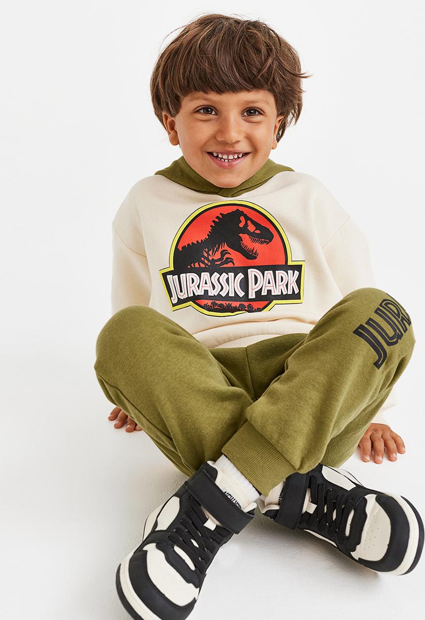 H&M - Printed hoodie - olive green/jurassic park