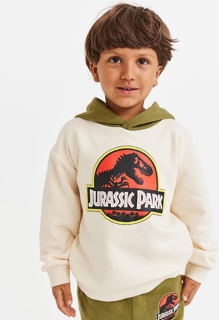 H&M - Printed hoodie - olive green/jurassic park