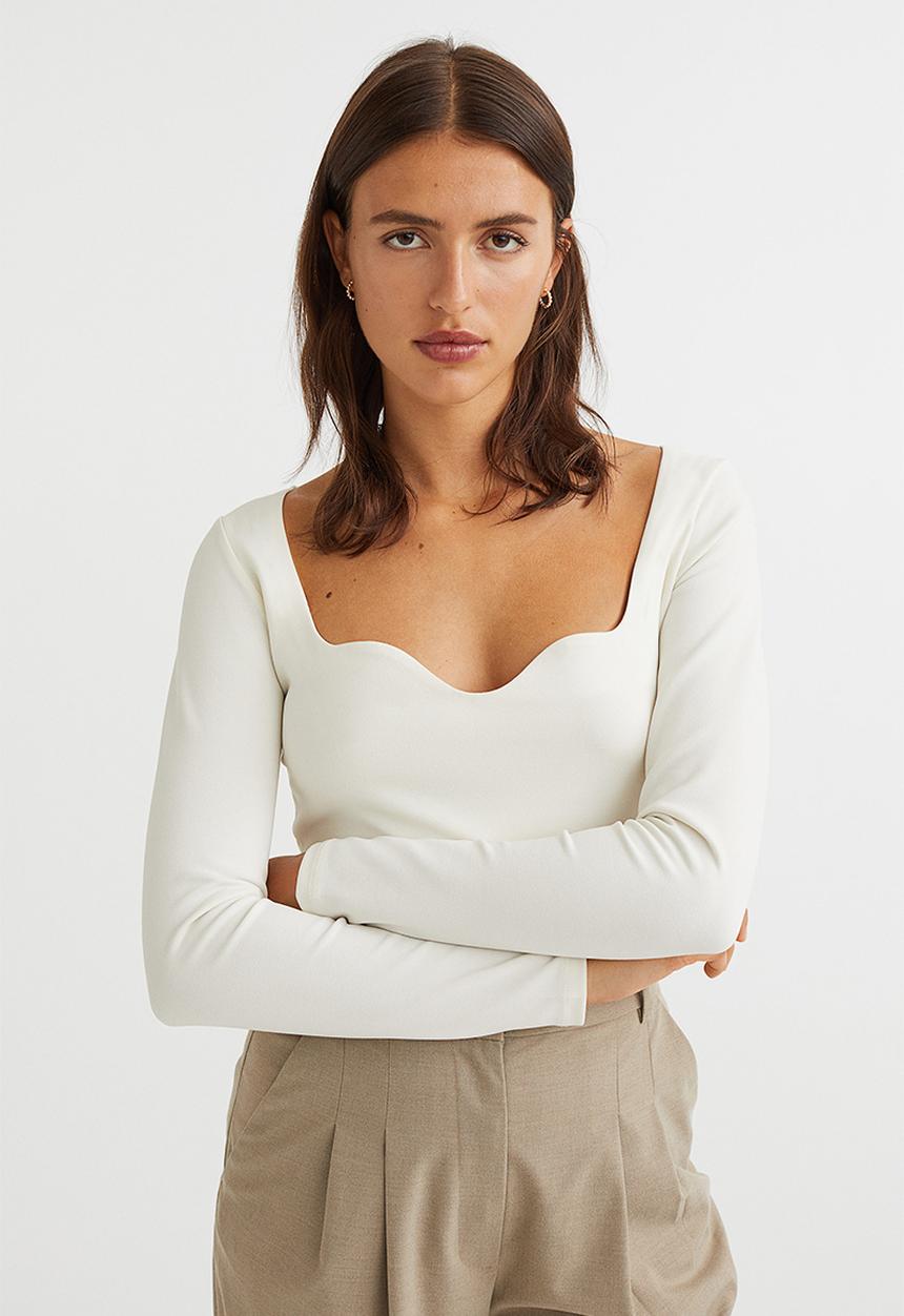 H&M - Fitted jersey top - cream