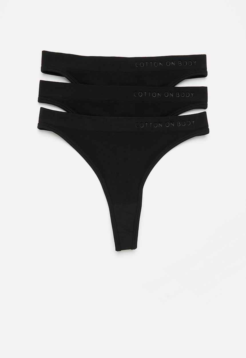 Cotton On - Seamless high cut thong brief 3-pack - black