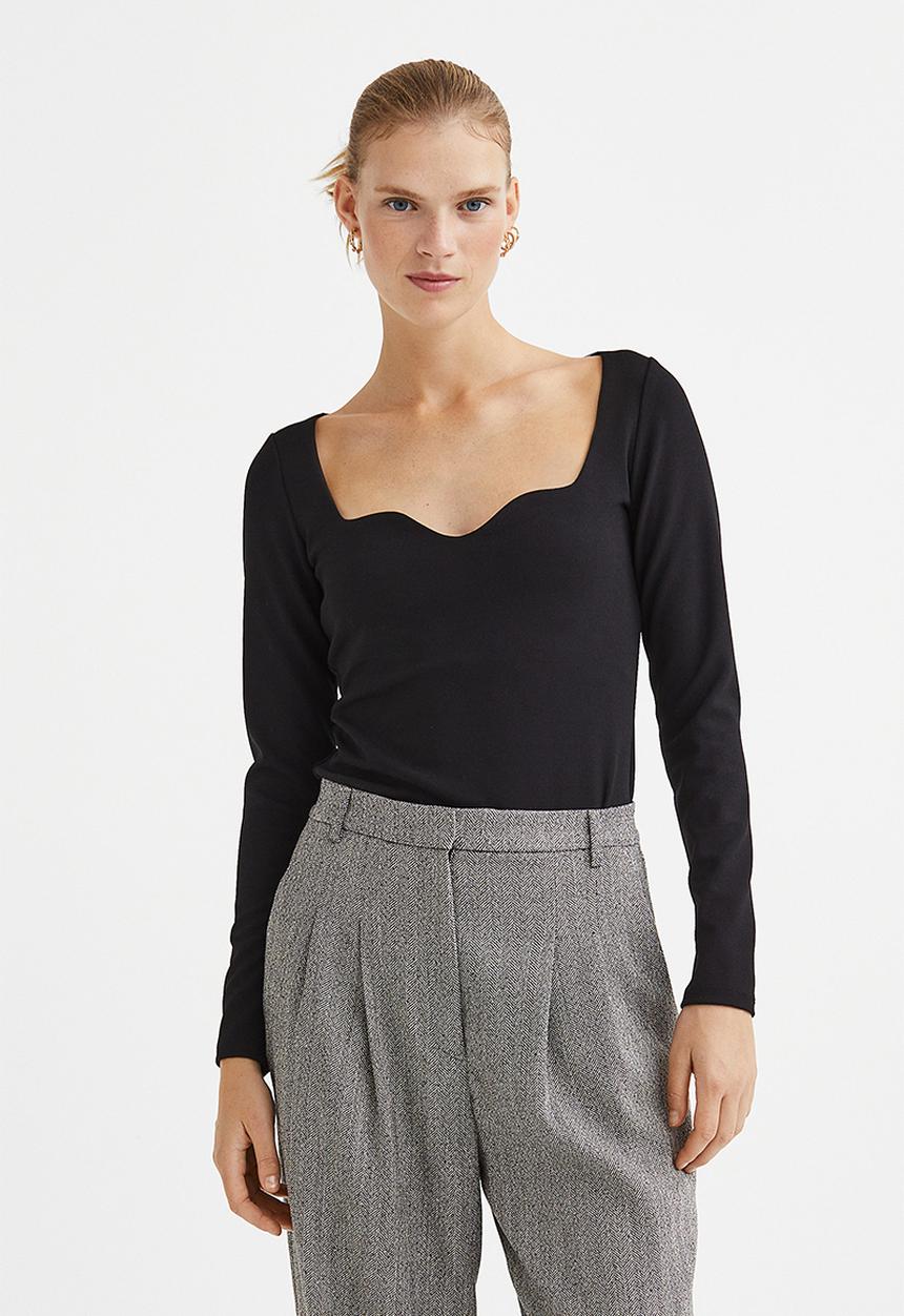 H&M - Fitted jersey top - black