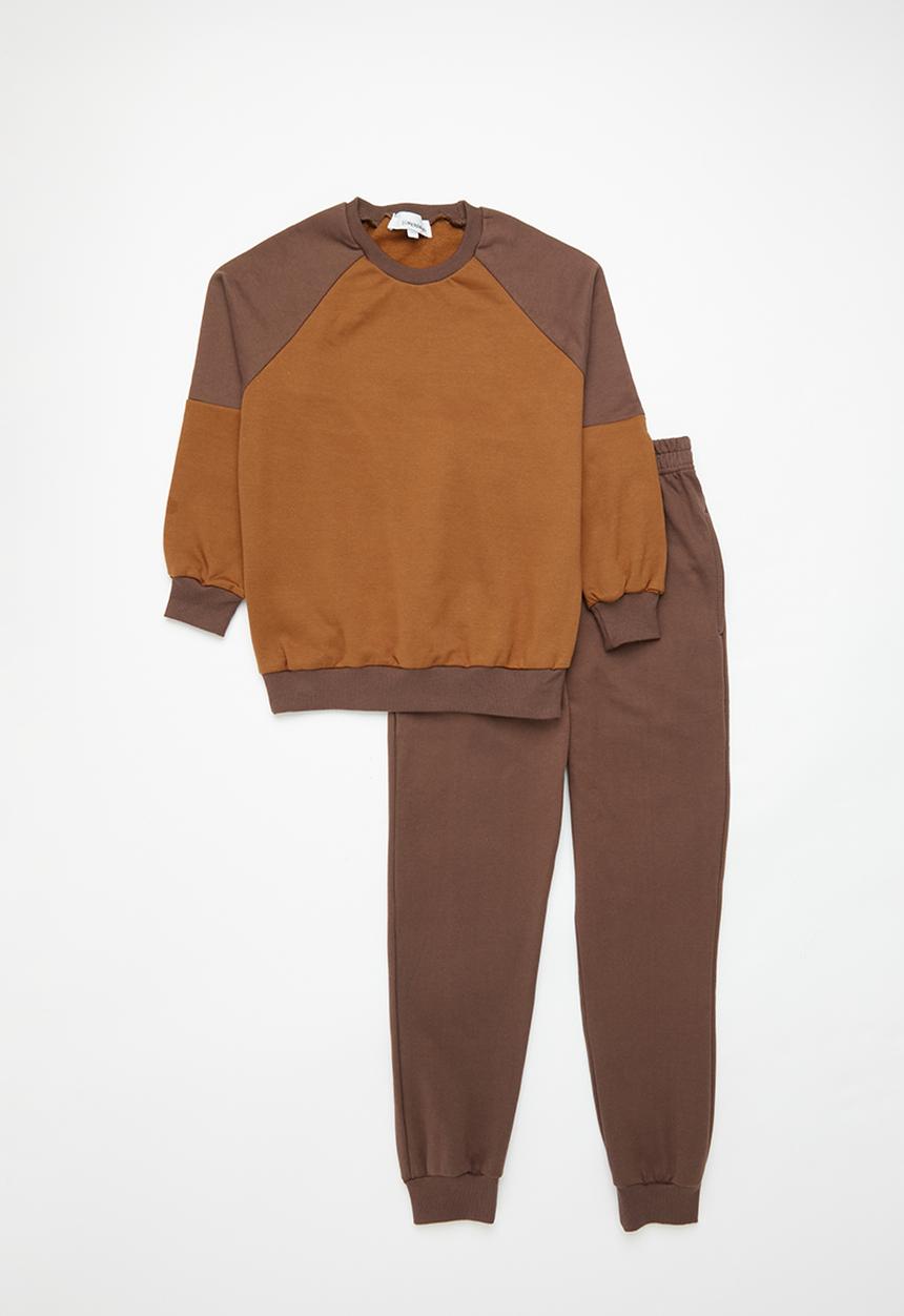 Superbalist - Colour block tracksuit set - tobacco/choc