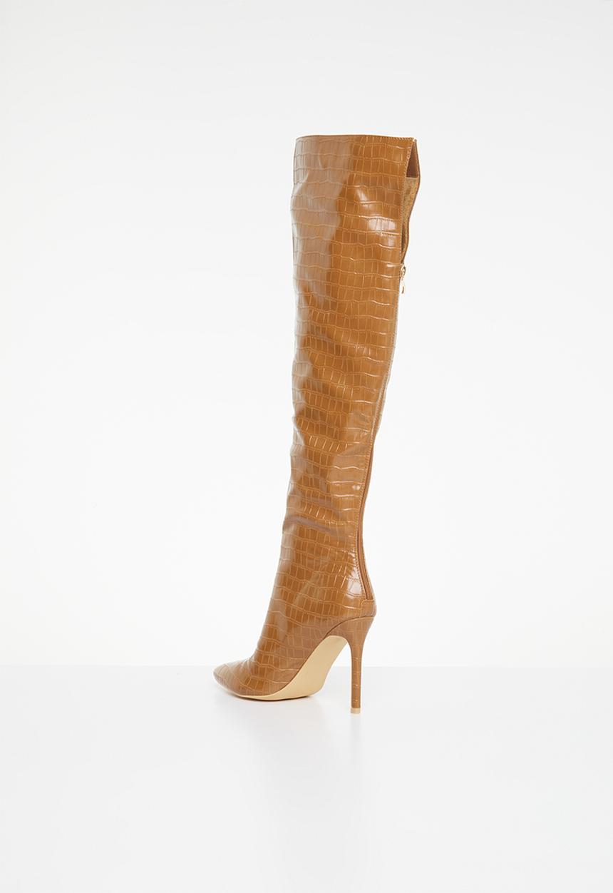 Plum - Adah stiletto boot - tan