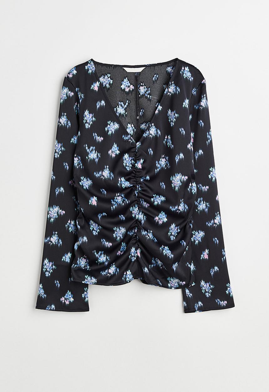 H&M - Gathered blouse - navy/patterned