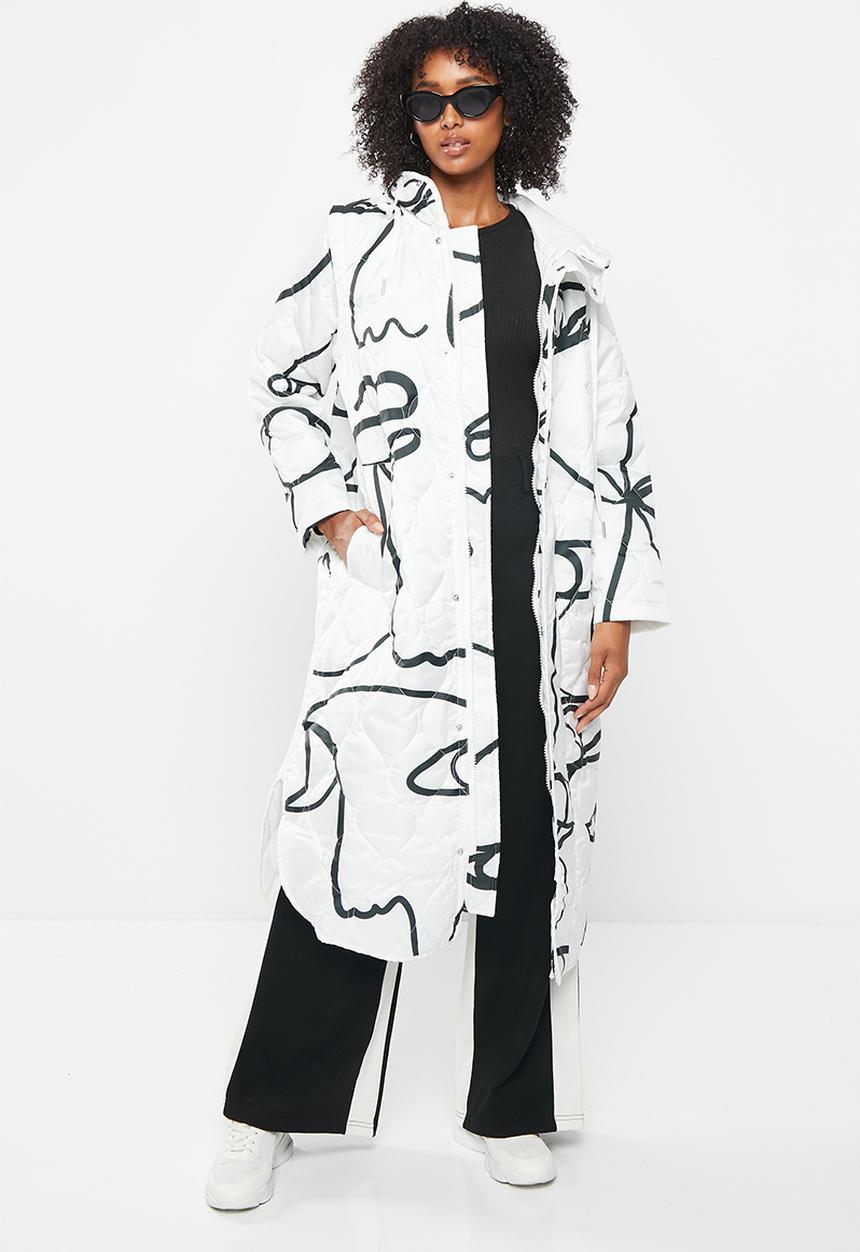 Me&B - Maxi puffer with zip-off sleeves - black/white