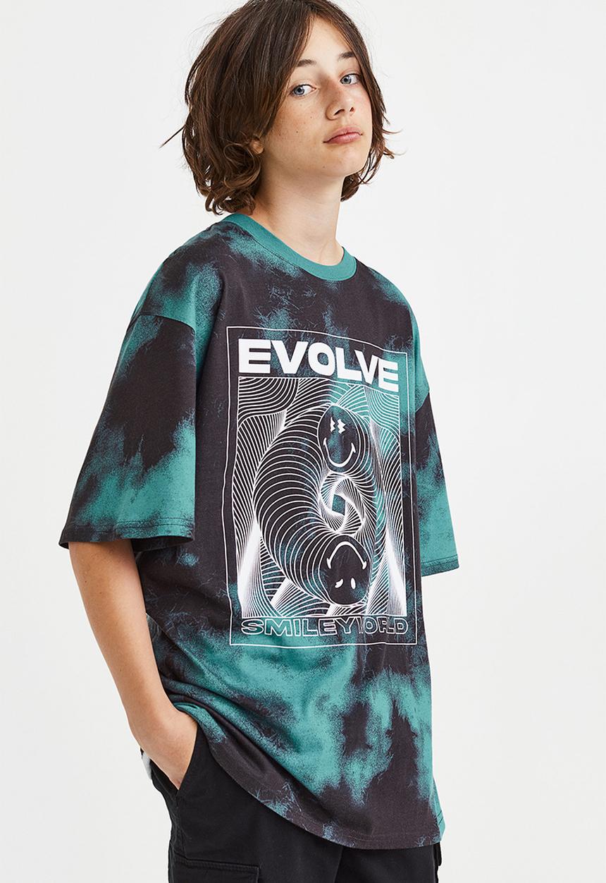 H&M - Oversized printed T-shirt - dark turquoise/smileyworld®