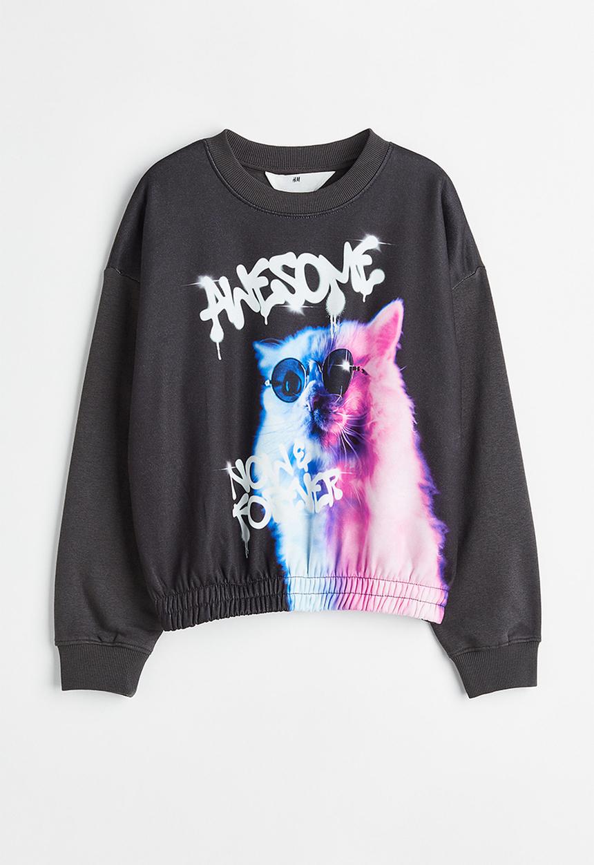 H&M - Printed sweatshirt - dark grey/cat