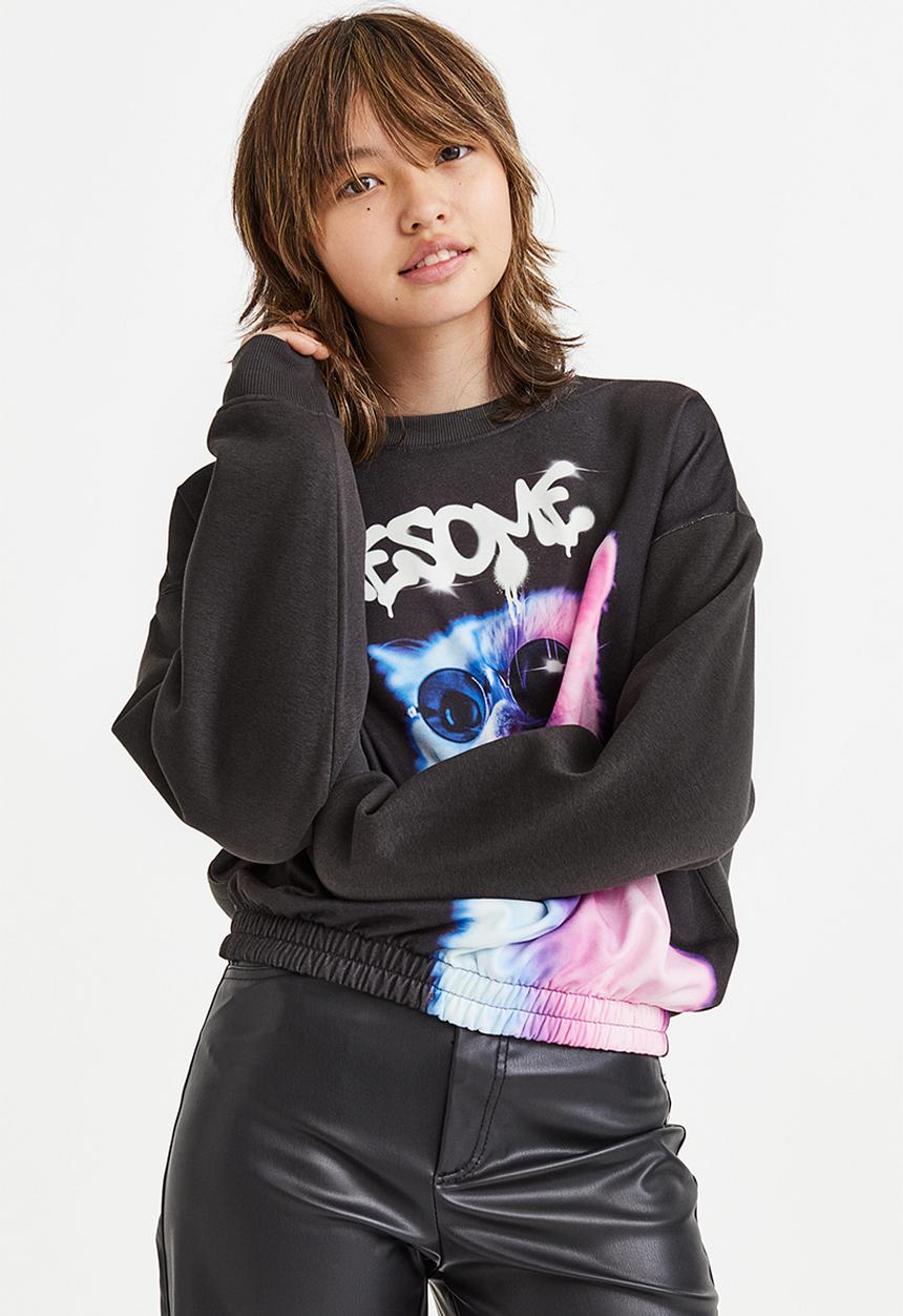 H&M - Printed sweatshirt - dark grey/cat
