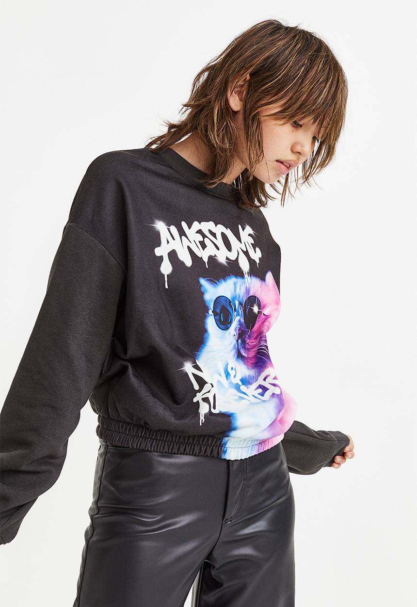 H&M - Printed sweatshirt - dark grey/cat