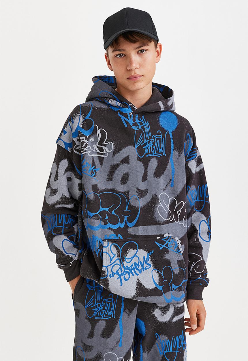 H&M - Oversized hoodie - dark grey/graffiti