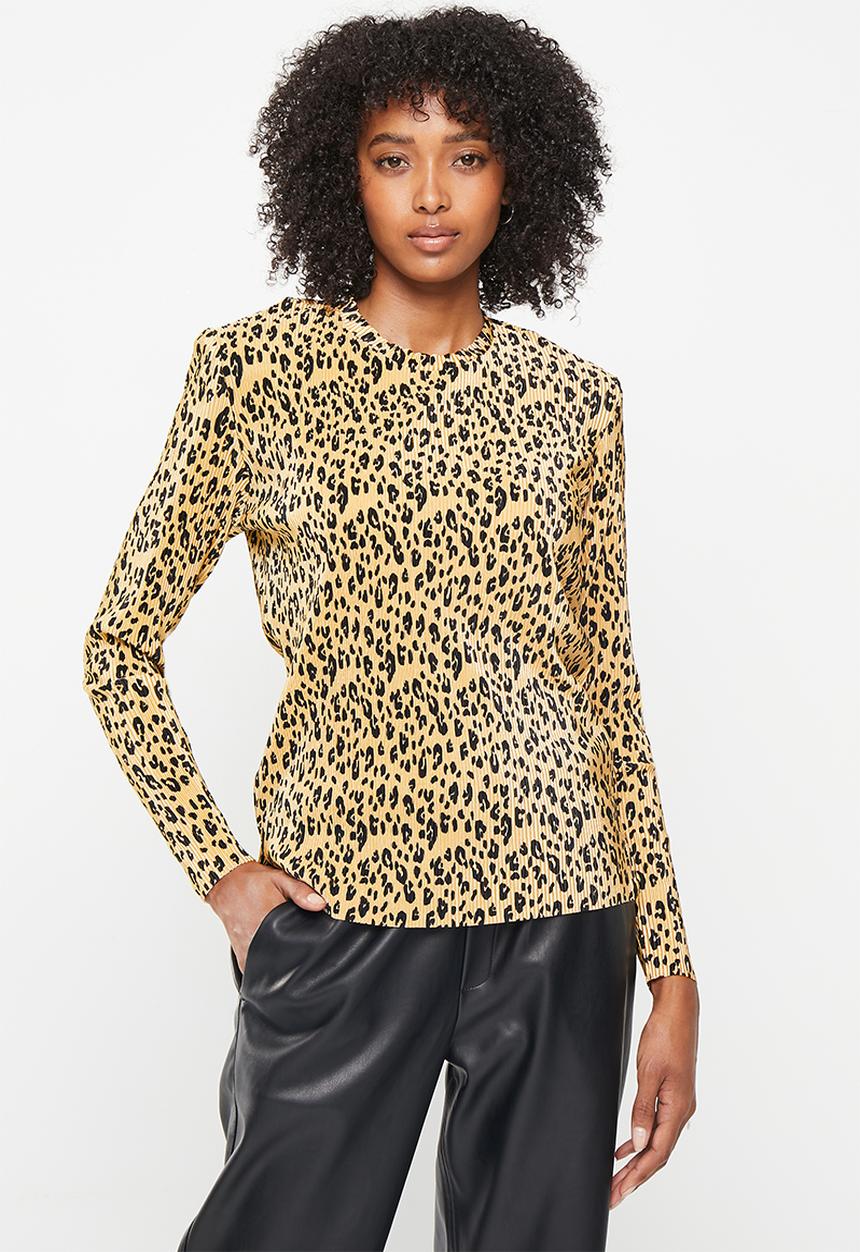 Me&B - Jaguar plisse print top - brown