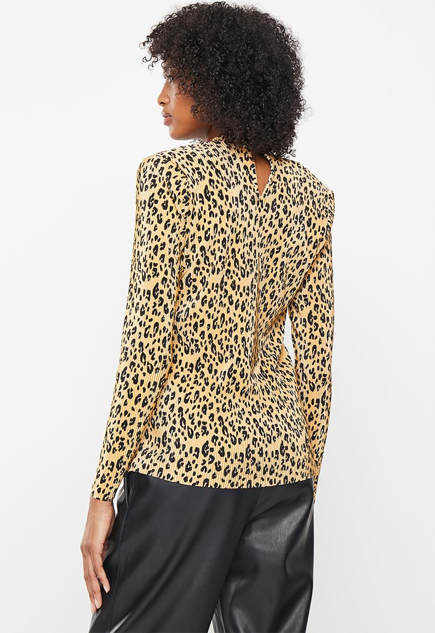 Me&B - Jaguar plisse print top - brown