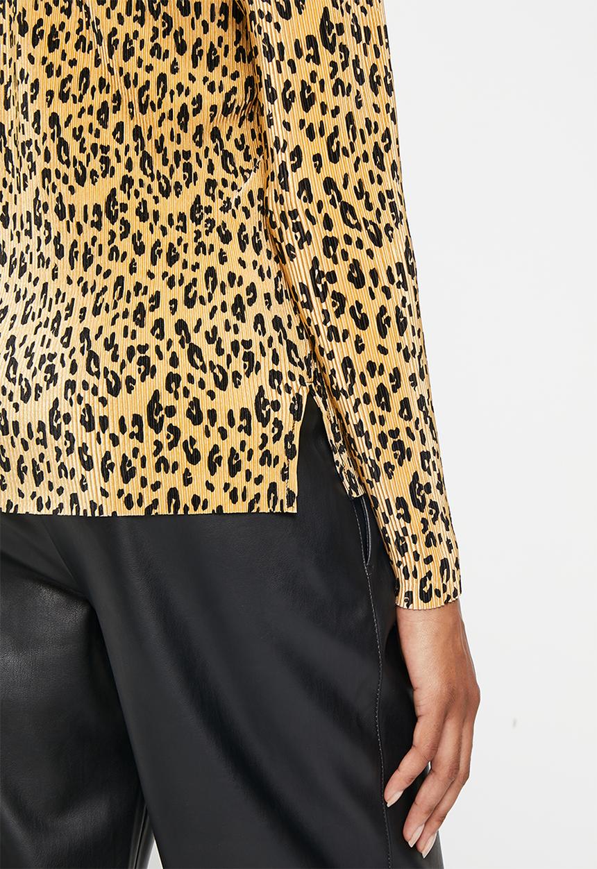 Me&B - Jaguar plisse print top - brown