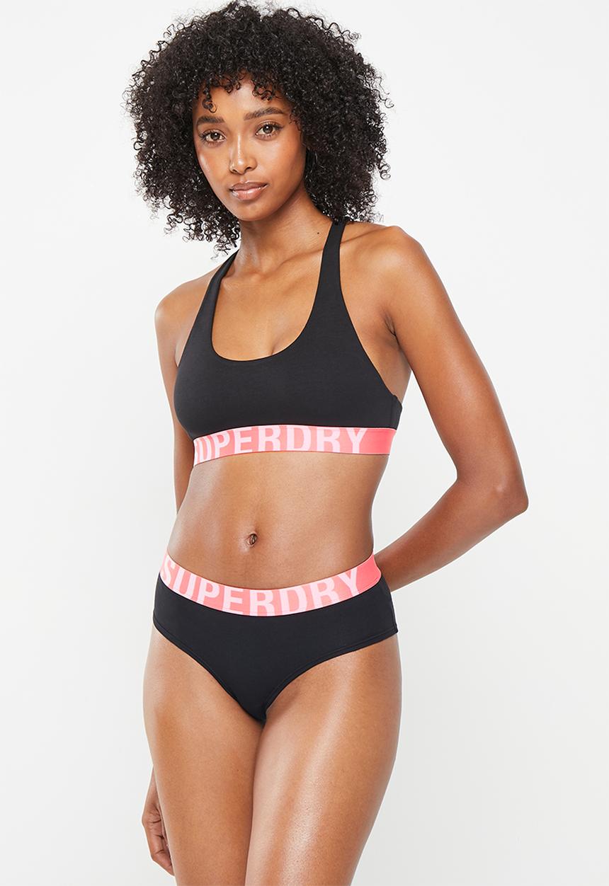 Superdry. - Large logo hipster brief - black/fluro coral