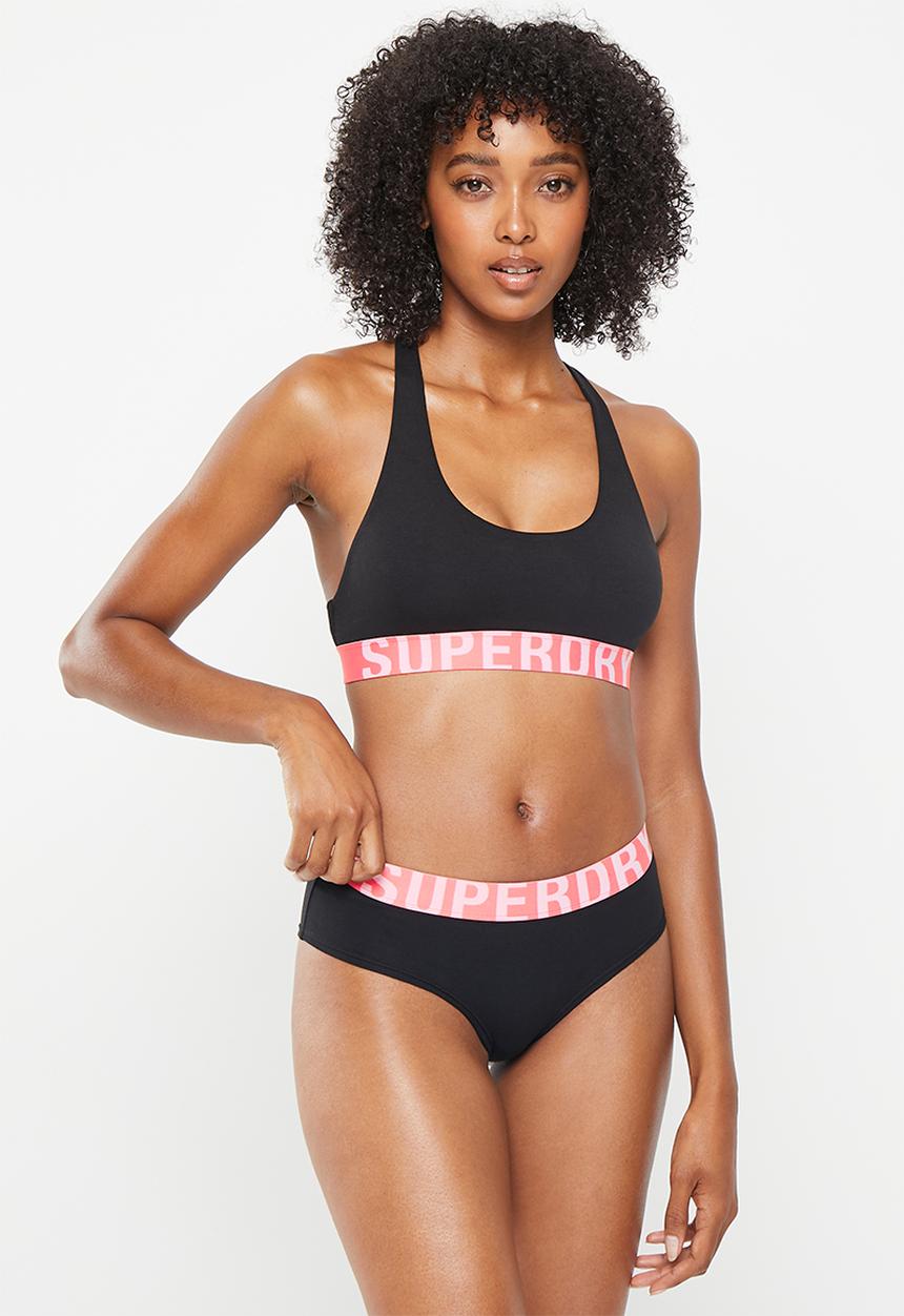 Superdry. - Large logo hipster brief - black/fluro coral
