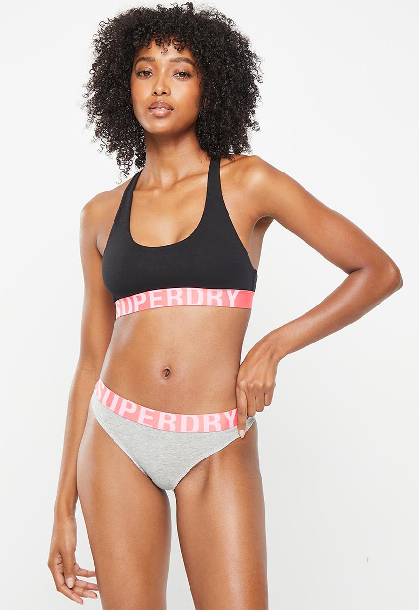 Superdry. - Large logo bikini brief - grey marl/fluro coral