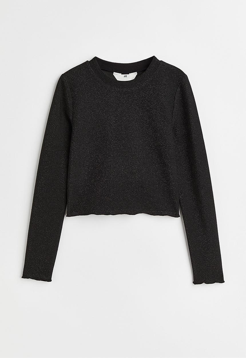 H&M - Ribbed cotton jersey cropped top - black