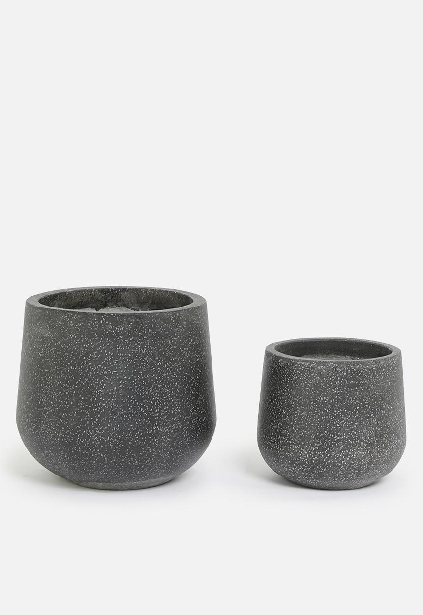 Sixth Floor - Fiber cement pot set of 2 - black terazzo