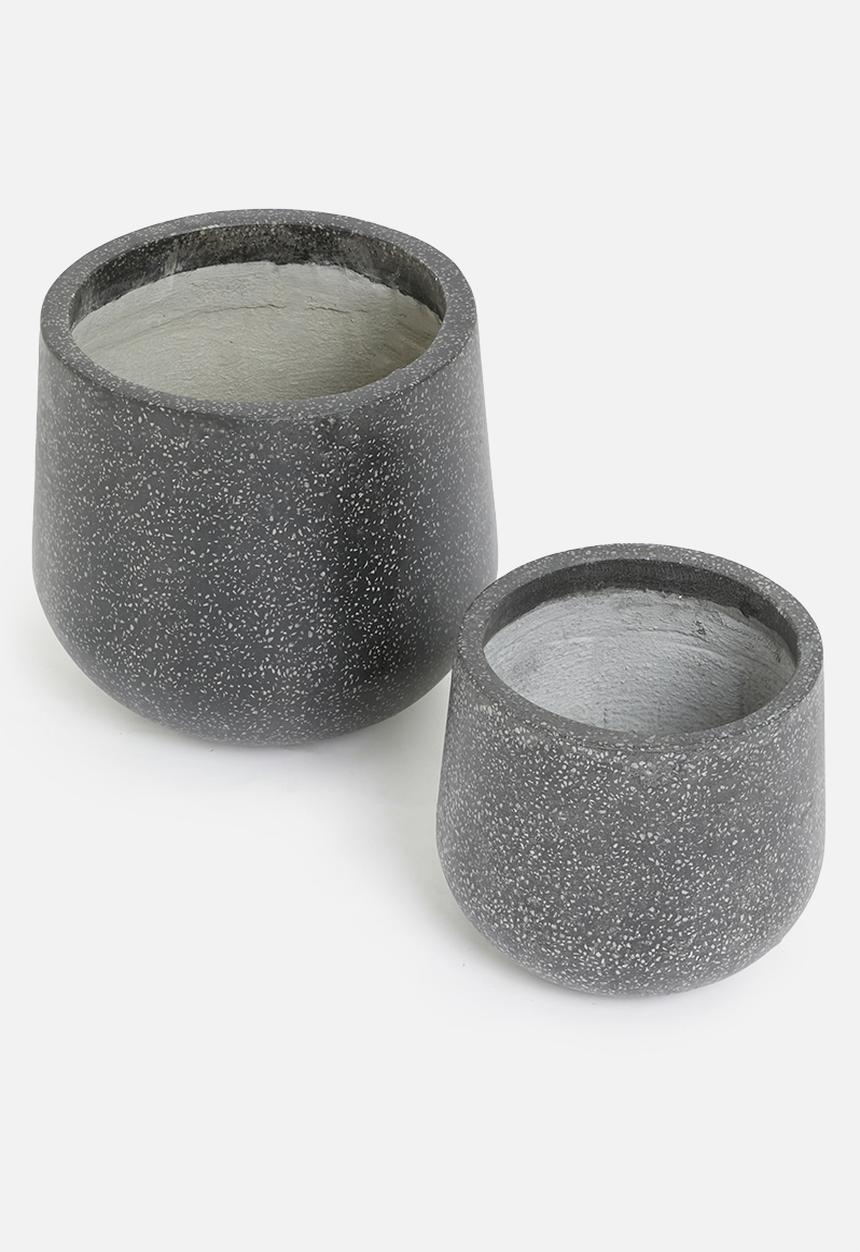 Sixth Floor - Fiber cement pot set of 2 - black terazzo