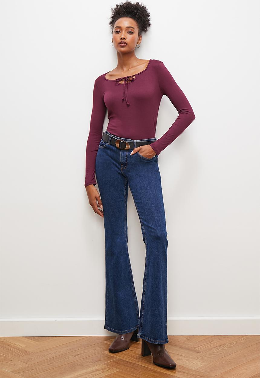 edit - Front tie detail tee - burgundy
