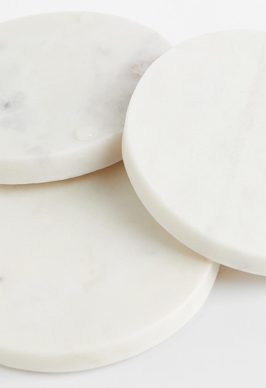 H&M - 4-pack marble coasters - white/marble