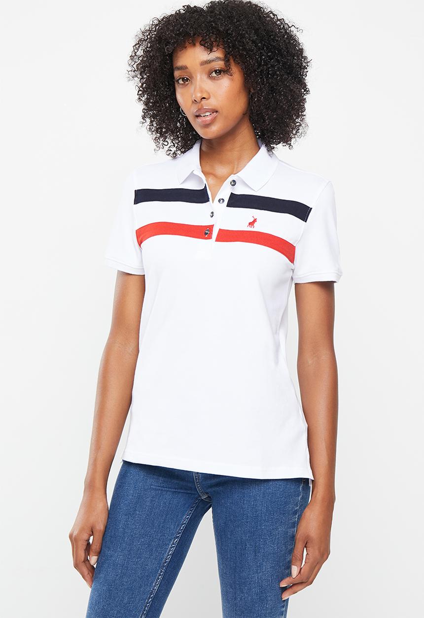 POLO - Wmn colour panel short sleeve golfer - white