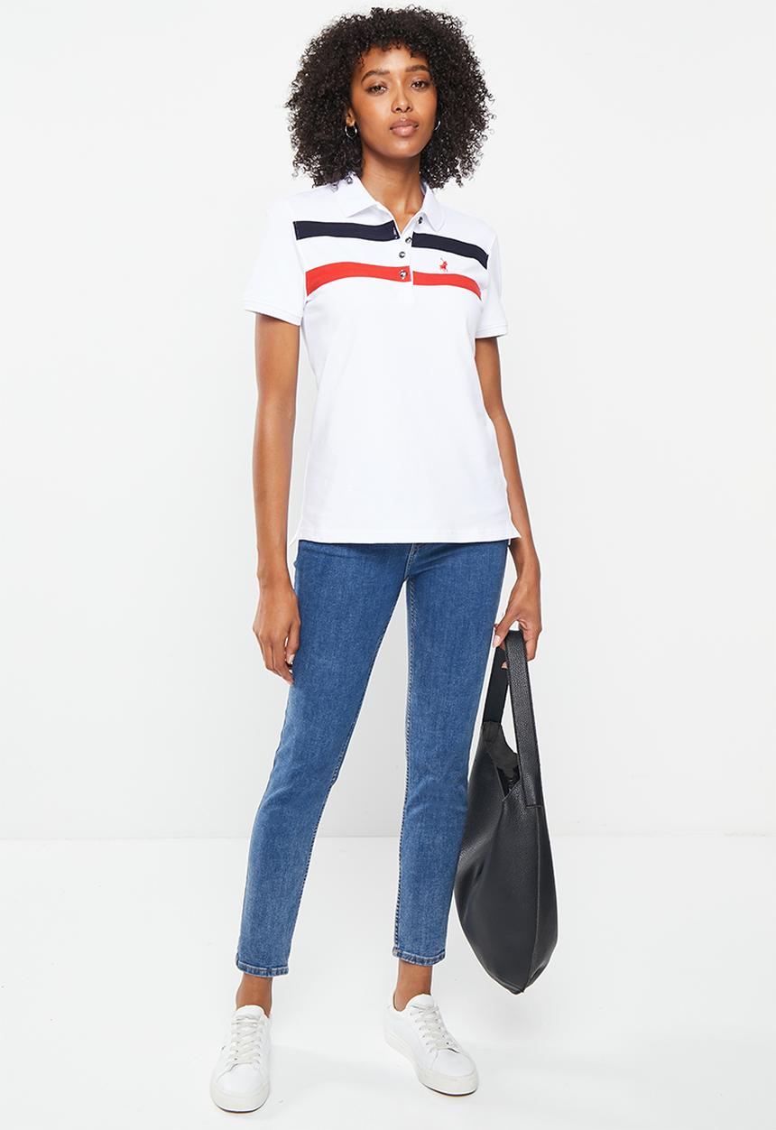 POLO - Wmn colour panel short sleeve golfer - white