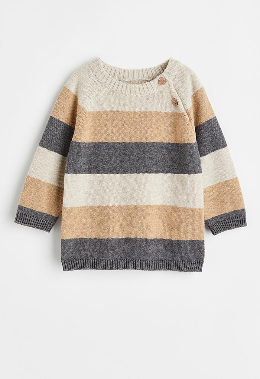 H&M - Knitted jumper - beige/grey striped